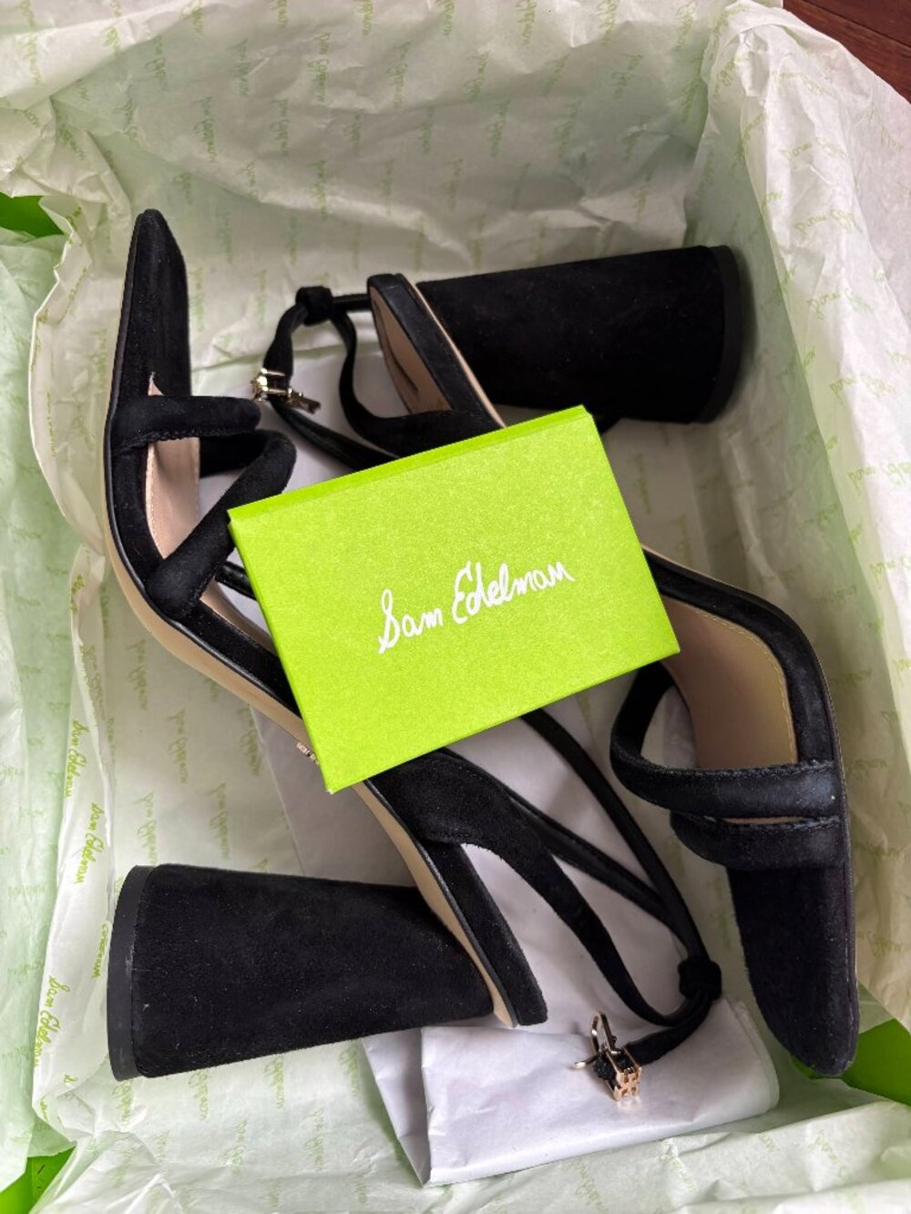 Sam Edelman Black Suede Block Heel Sandals with Ankle Strap